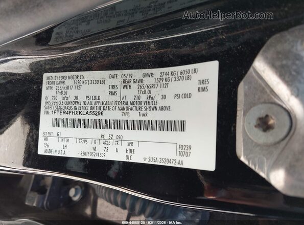 1FTER4FHXKLA55296 2019 FORD RANG Черный Вид подкапотного пространства