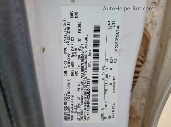 1FTER4FHXMLD17577 2021 FORD RANG White ძრავის განყოფილების ხედი