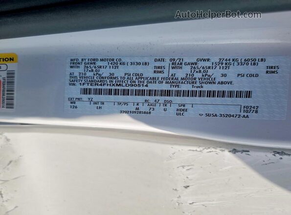 1FTER4FHXMLD90514 2021 FORD RANG White ძრავის განყოფილების ხედი