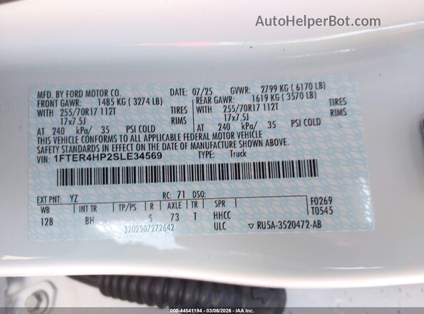 1FTER4HP2SLE34569 2025 FORD RANG White Engine compartment view