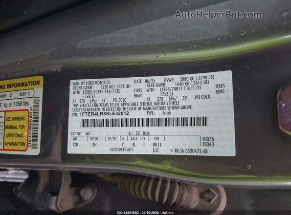 1FTER4LR8SLE32012 2025 FORD RANG Gray Vista del compartimento del motor