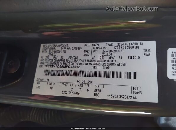 1FTEW1C59MFC45612 2021 FORD F150 Gray Вид підкапотного простору