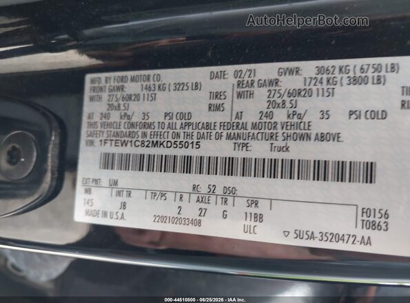 1FTEW1C82MKD55015 2021 FORD F150 Black Engine compartment view