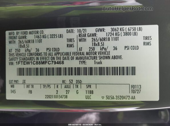 1FTEW1C88MFC79468 2021 FORD F150 Gray Widok komory silnika