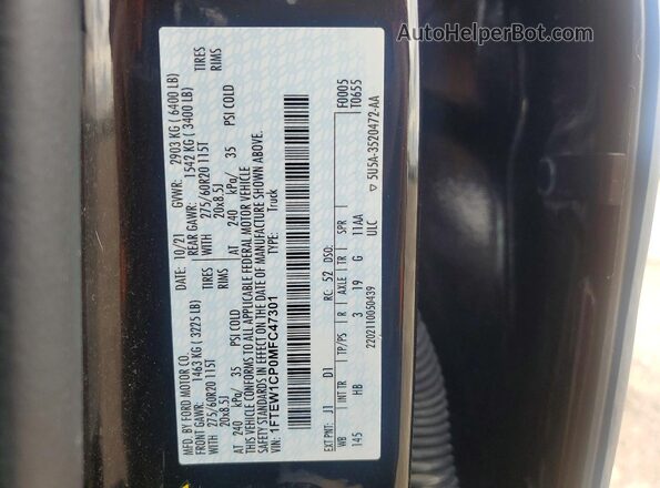 1FTEW1CP0MFC47301 2021 FORD F150 Black Engine compartment view