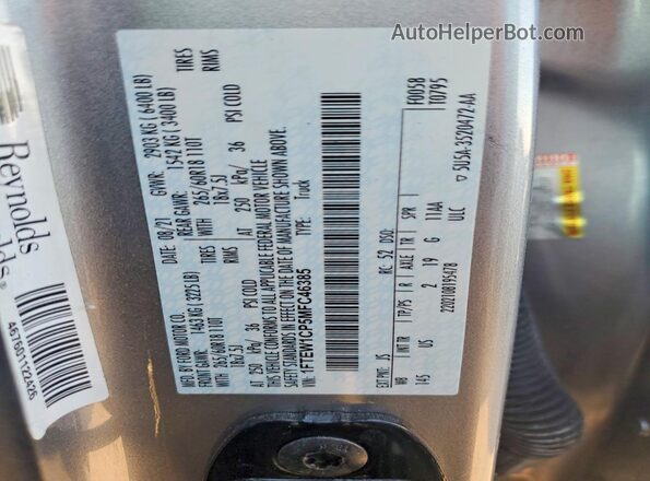 1FTEW1CP5MFC46385 2021 FORD F150 Silver VIN sticker view