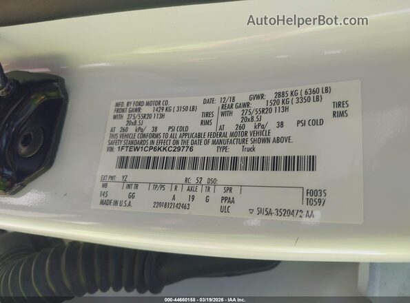 1FTEW1CP6KKC29776 2019 FORD F150 White Вид підкапотного простору