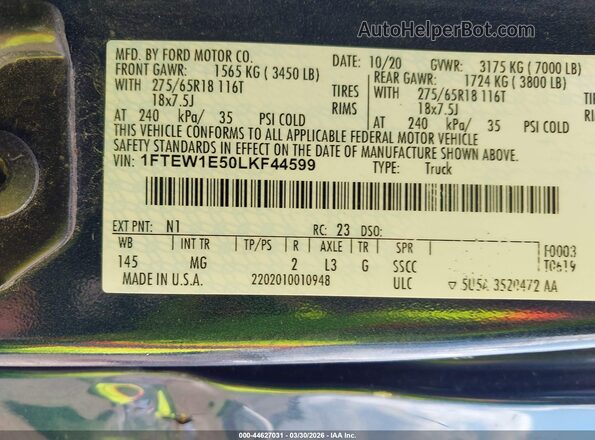 1FTEW1E50LKF44599 2020 FORD F150 Blue Engine compartment view