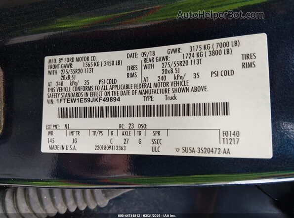 1FTEW1E59JKF49894 2018 FORD F150 Blue Engine compartment view