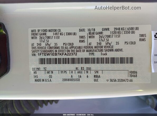 1FTEW1EB7KFA22372 2019 FORD F150 White 