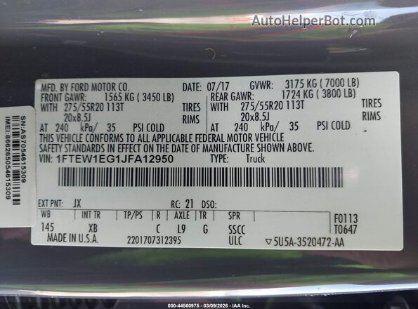 1FTEW1EG1JFA12950 2018 FORD F150 Gray Շարժիչի բաժամունքի տեսք
