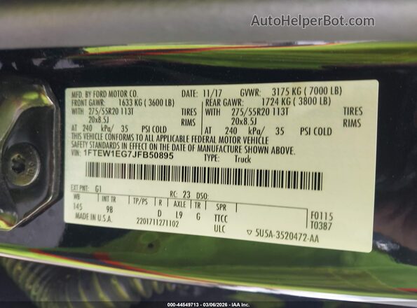 1FTEW1EG7JFB50895 2018 FORD F150 Black ძრავის განყოფილების ხედი