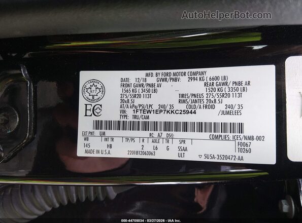 1FTEW1EP7KKC25944 2019 FORD F150 Black Vista del compartimento del motor