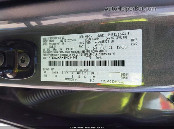 1FTEW2KPXSKD84449 2025 FORD F150 Gray Rear seats view