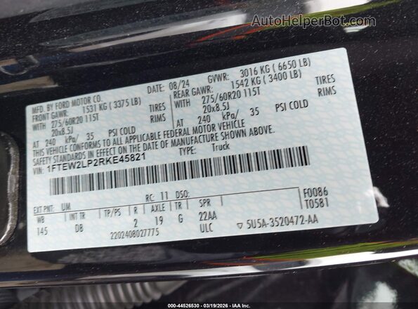 1FTEW2LP2RKE45821 2024 FORD F150 Black Widok komory silnika
