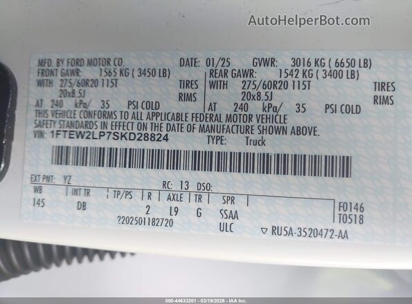 1FTEW2LP7SKD28824 2025 FORD F150 Белый Вид подкапотного пространства
