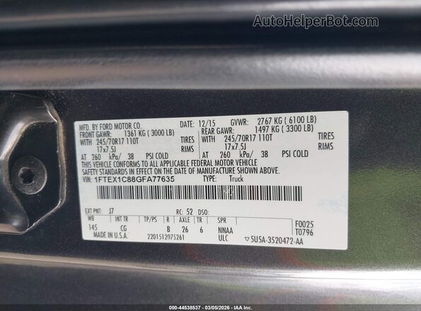 1FTEX1C88GFA77635 2016 FORD F150 Gray Вид підкапотного простору