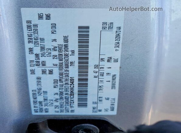 1FTEX1CB9KKC54091 2019 FORD F150 Silver 