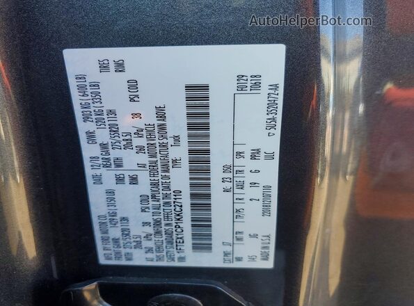 1FTEX1CP1KKC27110 2019 FORD F150 Gray 