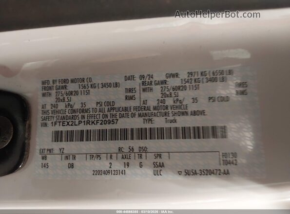 1FTEX2LP1RKF20957 2024 FORD F150 White 