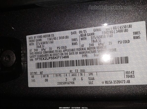1FTEX2LP5SKF11488 2025 FORD F150 Серый Вид подкапотного пространства