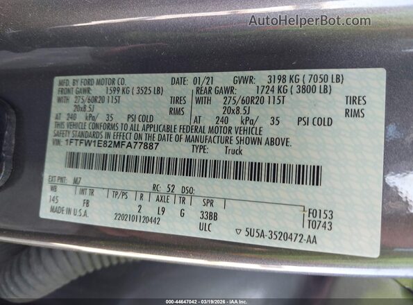1FTFW1E82MFA77887 2021 FORD F150 Gray ძრავის განყოფილების ხედი