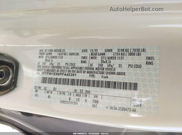 1FTFW1E86PFA43391 2023 FORD F150 White ძრავის განყოფილების ხედი