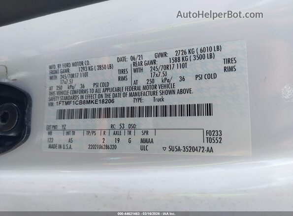 1FTMF1CB8MKE18206 2021 FORD F150 White Vista del compartimento del motor