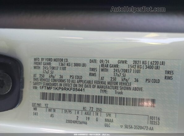 1FTMF1KP9RKF05441 2024 FORD F150 White Engine compartment view