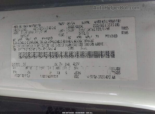 1FTYR1ZM1GKB36494 2016 FORD TRANSIT-250 White Vista del compartimento del motor