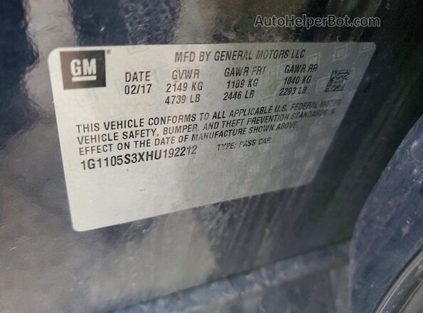 1G1105S3XHU192212 2017 CHEVROLET IMPALA Blue 