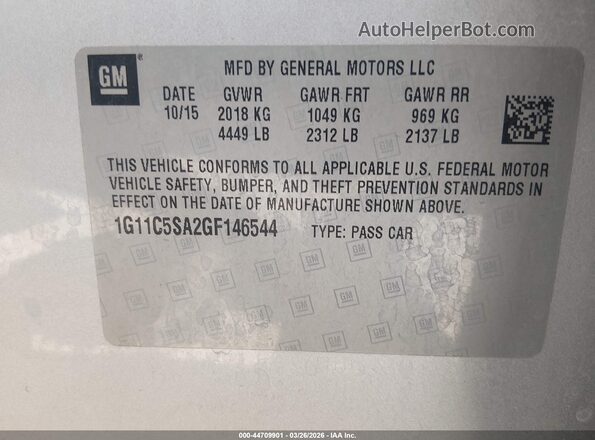 1G11C5SA2GF146544 2016 CHEVROLET MALIBU Silver 