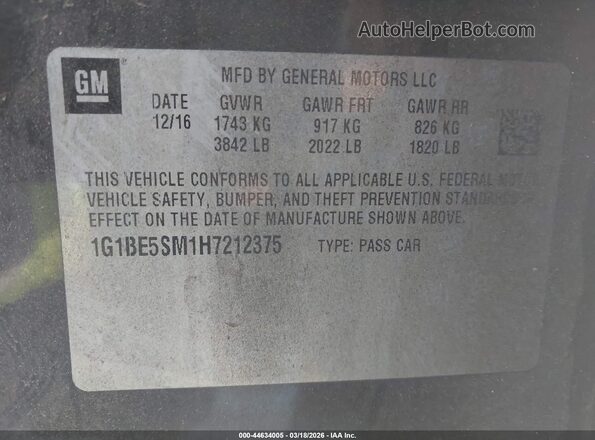 1G1BE5SM1H7212375 2017 CHEVROLET CRUZE Black 