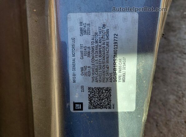 1G1FB1RS3M0119772 2021 CHEVROLET CAMARO Gray 