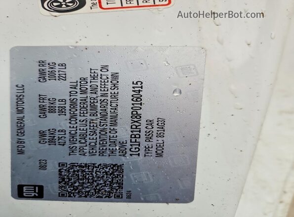 1G1FB1RX8P0160415 2023 CHEVROLET CAMARO Белый Вид наклейки с VIN-кодом