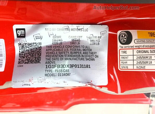 1G1FB3DX3P0131181 2023 CHEVROLET CAMARO Red 