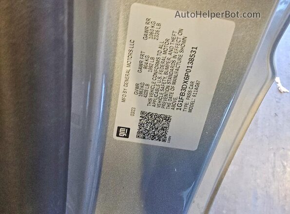 1G1FB3DX6P0138531 2023 CHEVROLET CAMARO Gray VIN კოდის სტიკერის ხედი