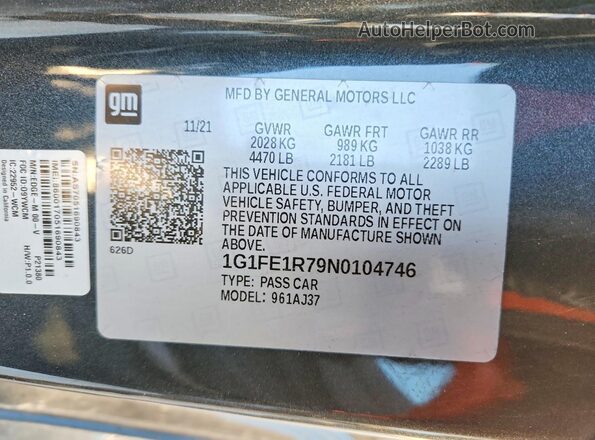 1G1FE1R79N0104746 2022 CHEVROLET CAMARO Черный 