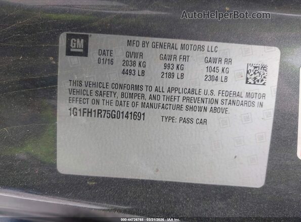 1G1FH1R75G0141691 2016 CHEVROLET CAMARO Gray Vista del compartimento del motor