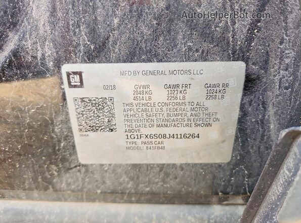 1G1FX6S08J4116264 2018 CHEVROLET BOLT Черный Вид наклейки с VIN-кодом