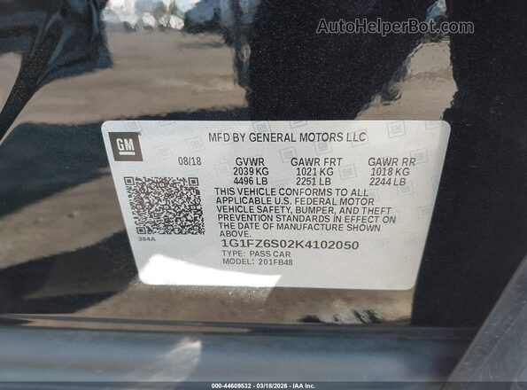 1G1FZ6S02K4102050 2019 CHEVROLET BOLT Black 