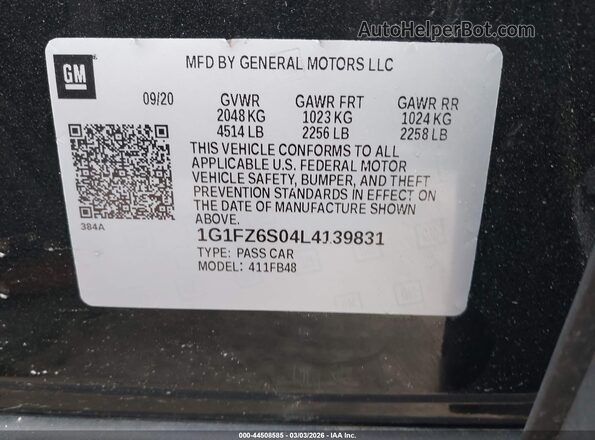 1G1FZ6S04L4139831 2020 CHEVROLET BOLT Black ძრავის განყოფილების ხედი