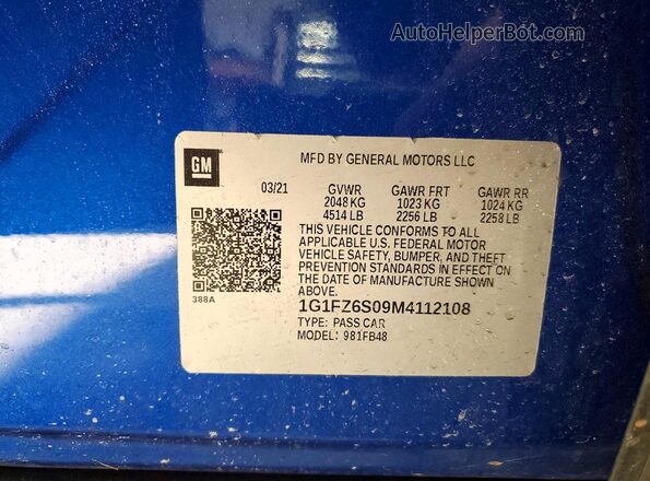 1G1FZ6S09M4112108 2021 CHEVROLET BOLT Blue Вид підкапотного простору