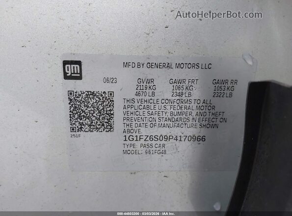 1G1FZ6S09P4170966 2023 CHEVROLET BOLT Silver Вид підкапотного простору