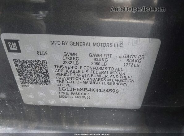 1G1JF5SB4K4124596 2019 CHEVROLET SONIC Gray Вид підкапотного простору