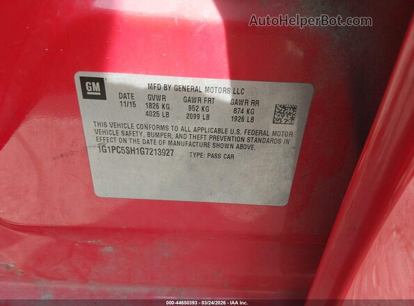 1G1PC5SH1G7213927 2016 CHEVROLET CRUZE Красный Вид подкапотного пространства