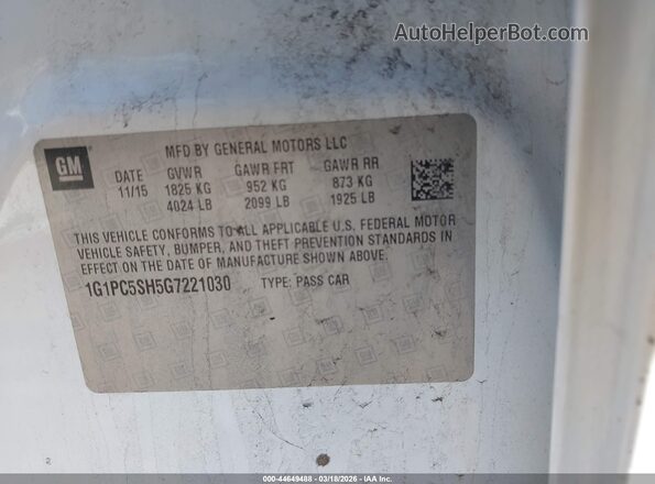 1G1PC5SH5G7221030 2016 CHEVROLET CRUZE White Engine compartment view