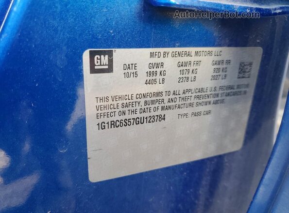 1G1RC6S57GU123784 2016 CHEVROLET VOLT Blue VIN sticker view