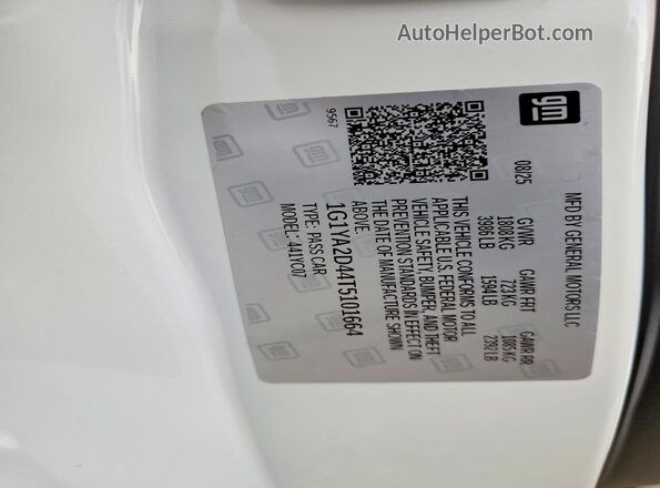 1G1YA2D44T5101664 2026 CHEVROLET CORVETTE White VIN კოდის სტიკერის ხედი