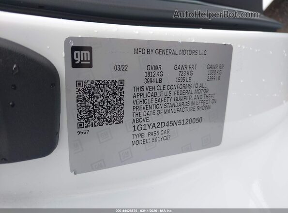 1G1YA2D45N5120050 2022 CHEVROLET CORVETTE Белый Вид подкапотного пространства